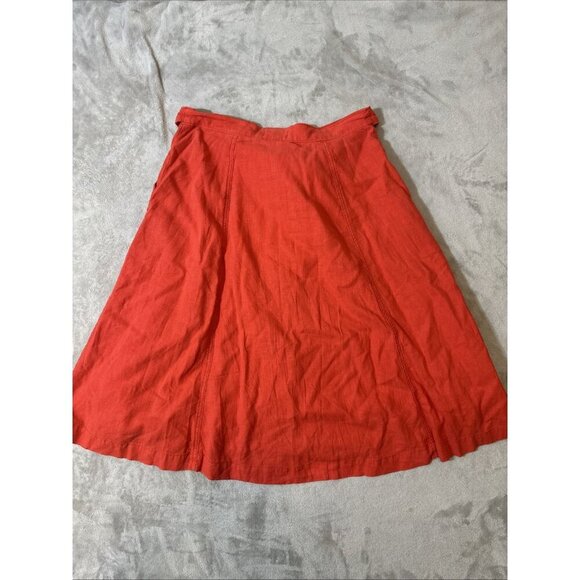 Maeve Anthropologie Linen Blend Button Front Paperbag Midi Skirt 8 Orange - Picture 9 of 10